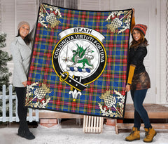 Beath Modern Tartan Crest Premium Quilt - Gold Thistle Style