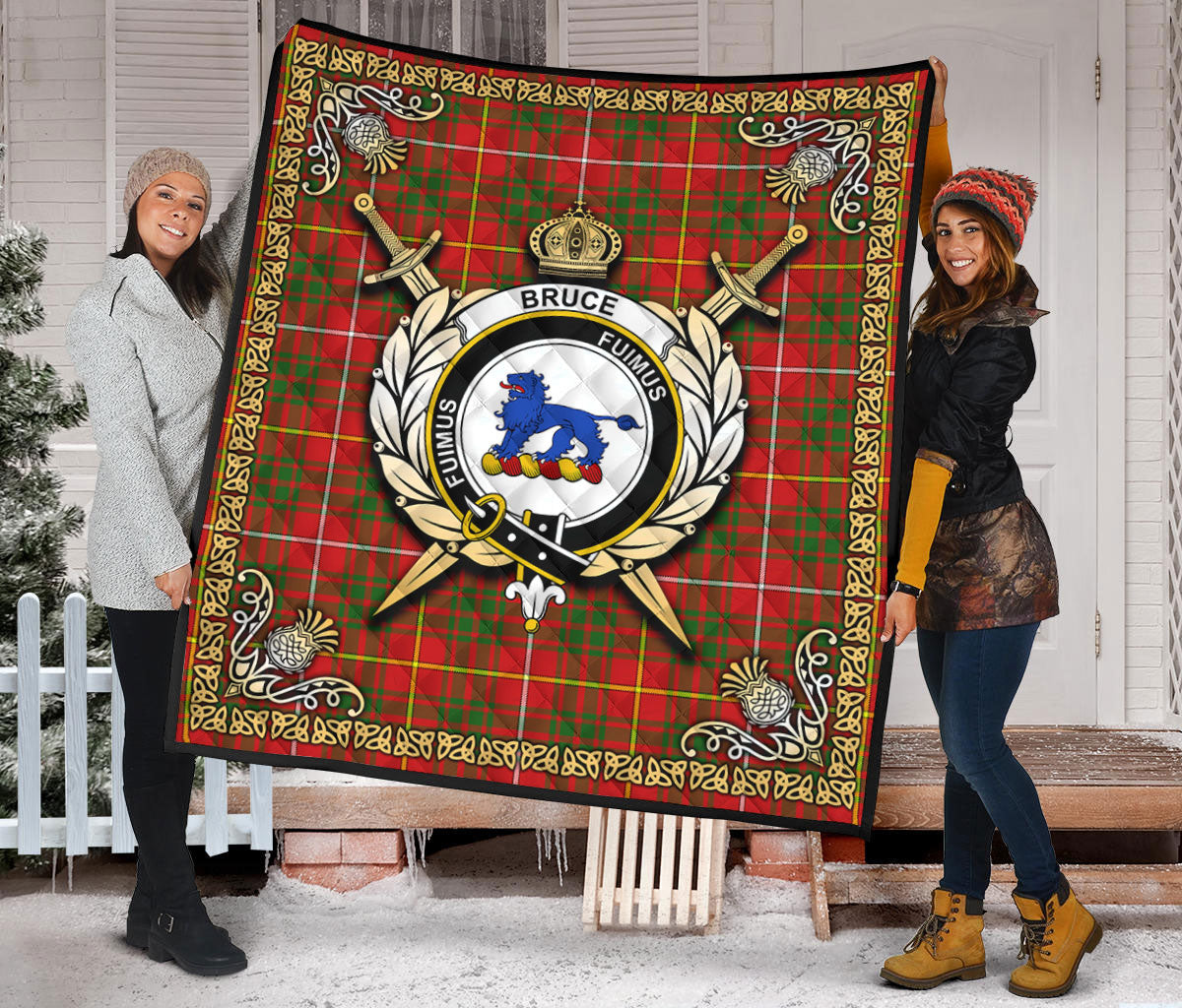 Bruce Modern Tartan Crest Premium Quilt - Celtic Thistle Style