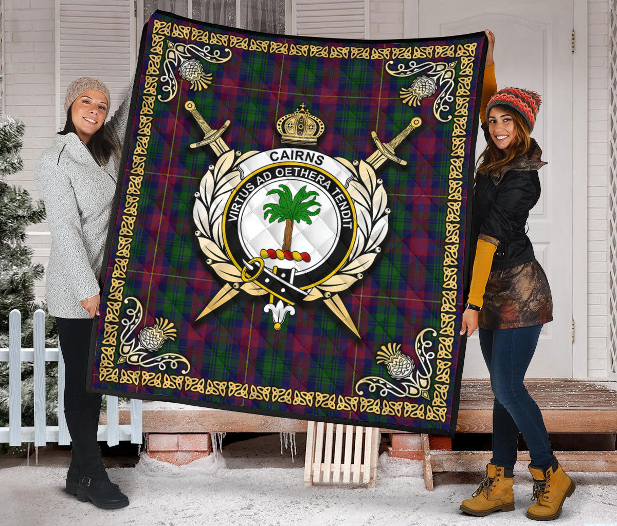 Cairns Tartan Crest Premium Quilt - Celtic Thistle Style