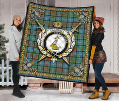 Caldwell Tartan Crest Premium Quilt - Celtic Thistle Style