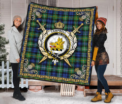 Campbell Argyll Ancient Tartan Crest Premium Quilt - Celtic Thistle Style