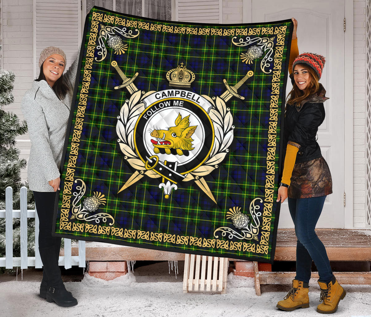 Campbell of Breadalbane Modern Tartan Crest Premium Quilt - Celtic Thistle Style