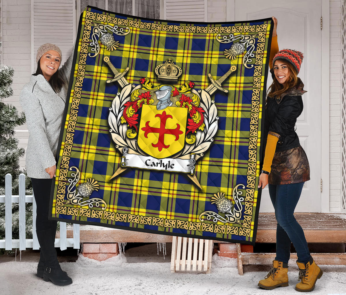 Carlyle Tartan Crest Premium Quilt - Celtic Thistle Style