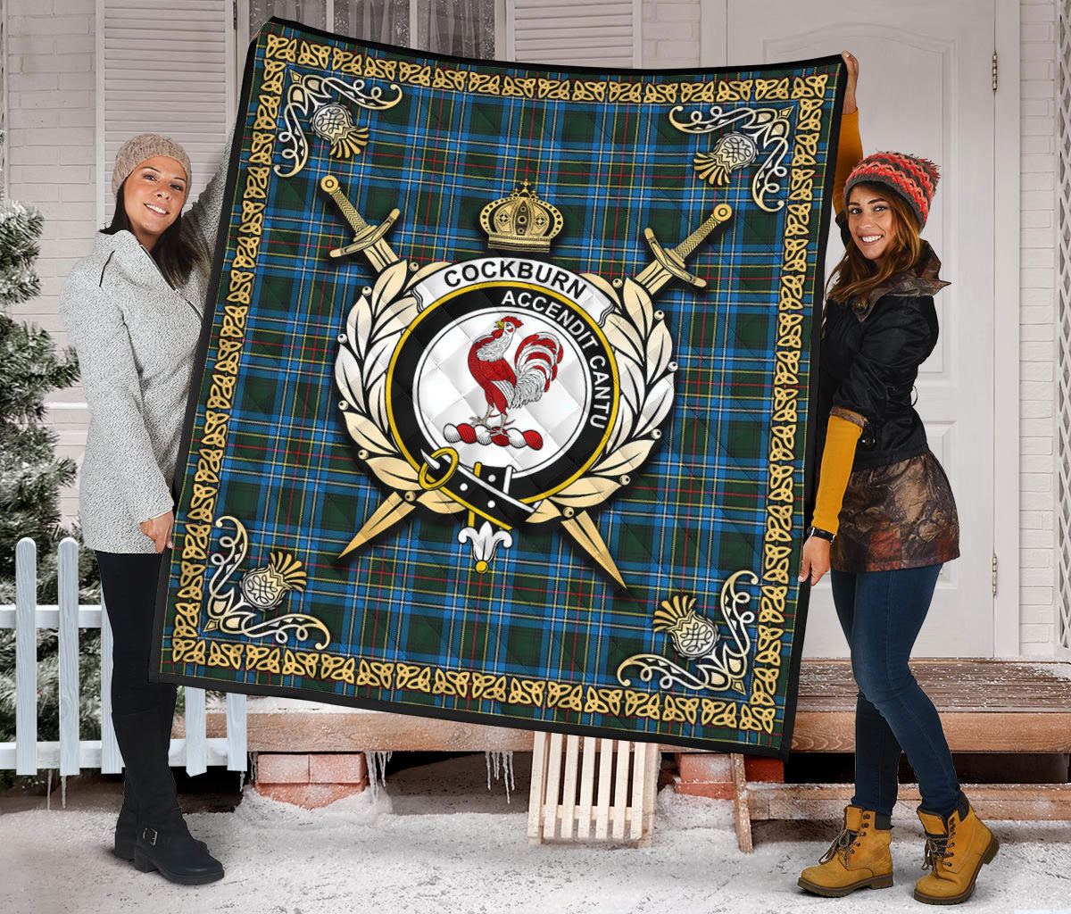 Cockburn Modern Tartan Crest Premium Quilt - Celtic Thistle Style