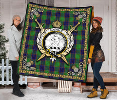 Colville Tartan Crest Premium Quilt - Celtic Thistle Style