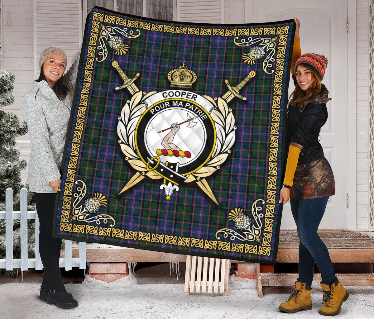 Cooper Tartan Crest Premium Quilt - Celtic Thistle Style