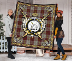 Cunningham Burgundy Dancers Tartan Crest Premium Quilt - Celtic Thistle Style