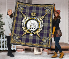 Cunningham Dress Blue Dancers Tartan Crest Premium Quilt - Celtic Thistle Style