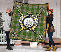 Cunningham Dress Green Dancers Tartan Crest Premium Quilt - Celtic Thistle Style