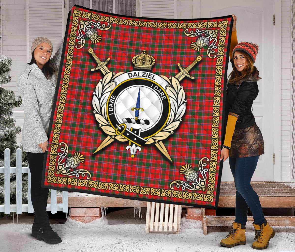 Dalziel Modern Tartan Crest Premium Quilt - Celtic Thistle Style