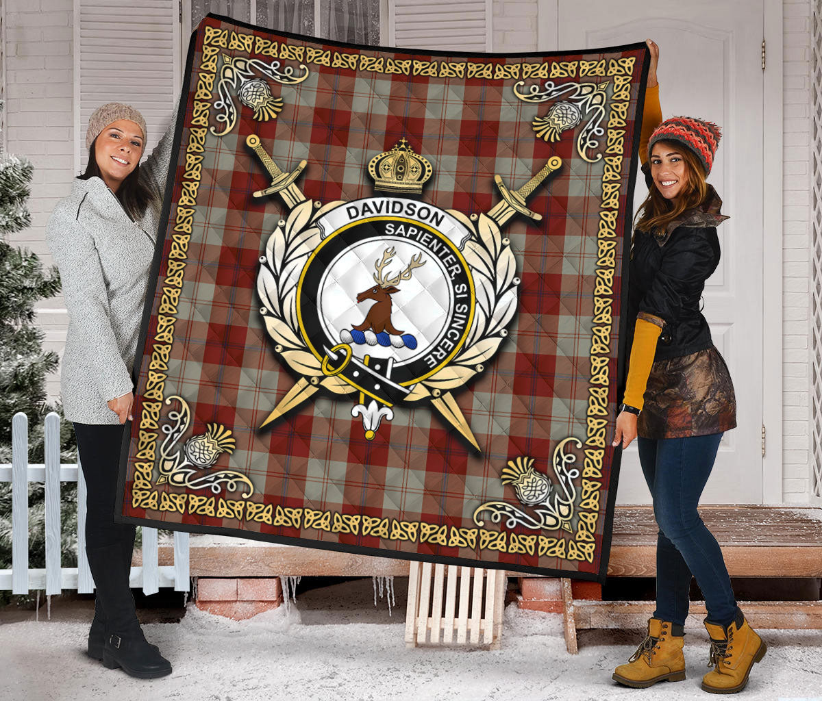 Davidson Dress Dancers Tartan Crest Premium Quilt - Celtic Thistle Style