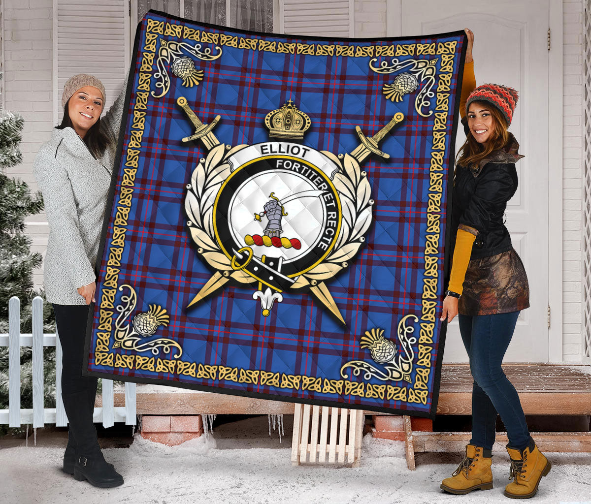 Elliot Modern Tartan Crest Premium Quilt - Celtic Thistle Style