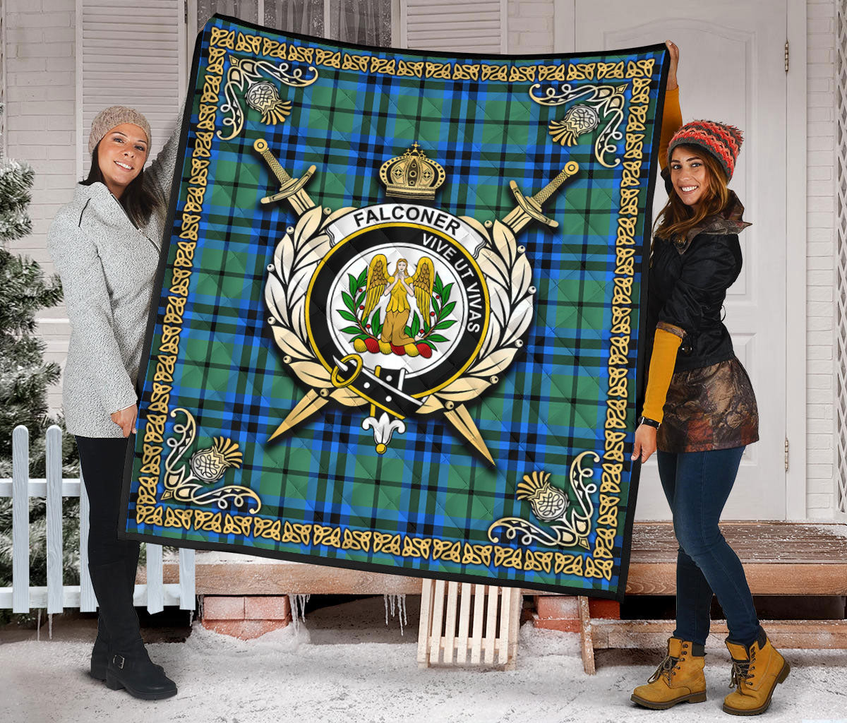 Falconer Tartan Crest Premium Quilt - Celtic Thistle Style