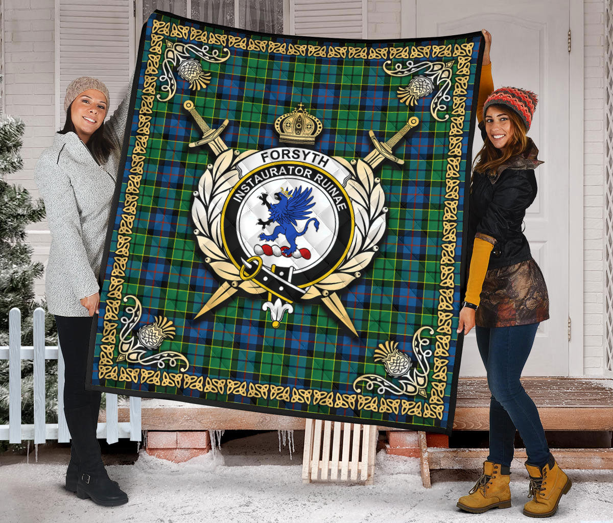 Forsyth Ancient Tartan Crest Premium Quilt - Celtic Thistle Style