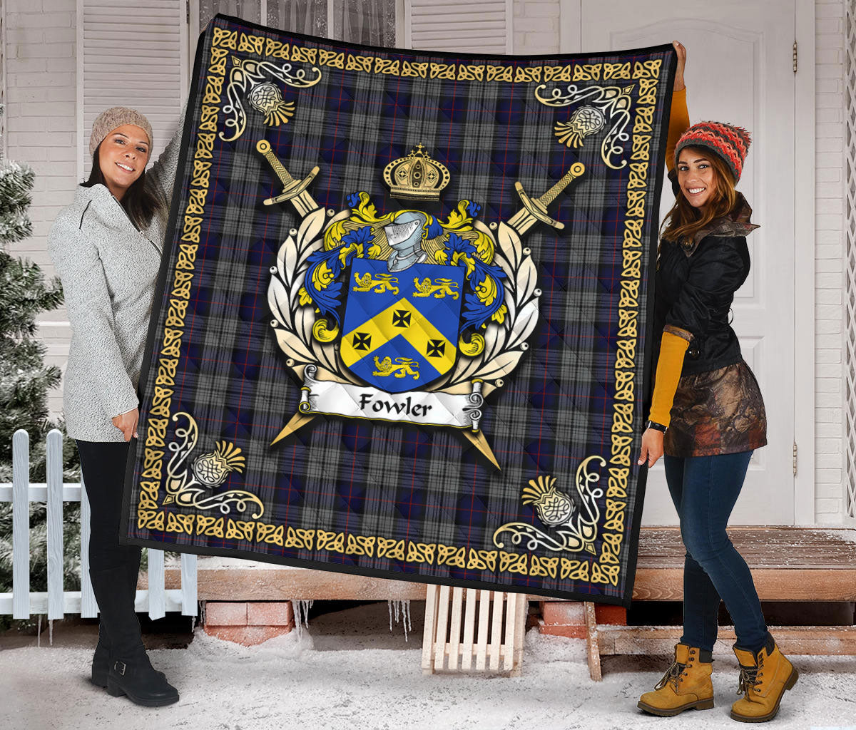 Fowler Tartan Crest Premium Quilt - Celtic Thistle Style