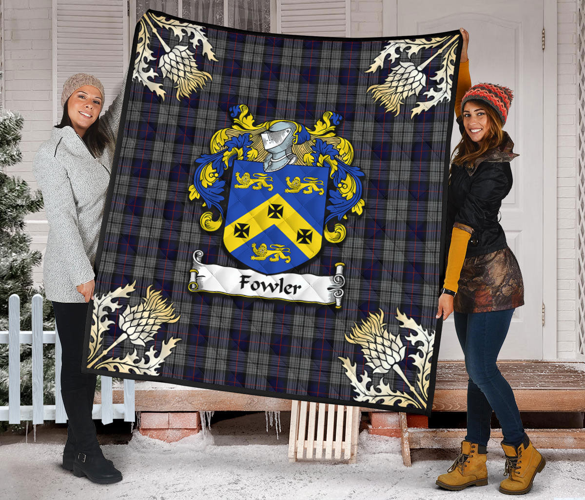 Fowler Tartan Crest Premium Quilt - Gold Thistle Style