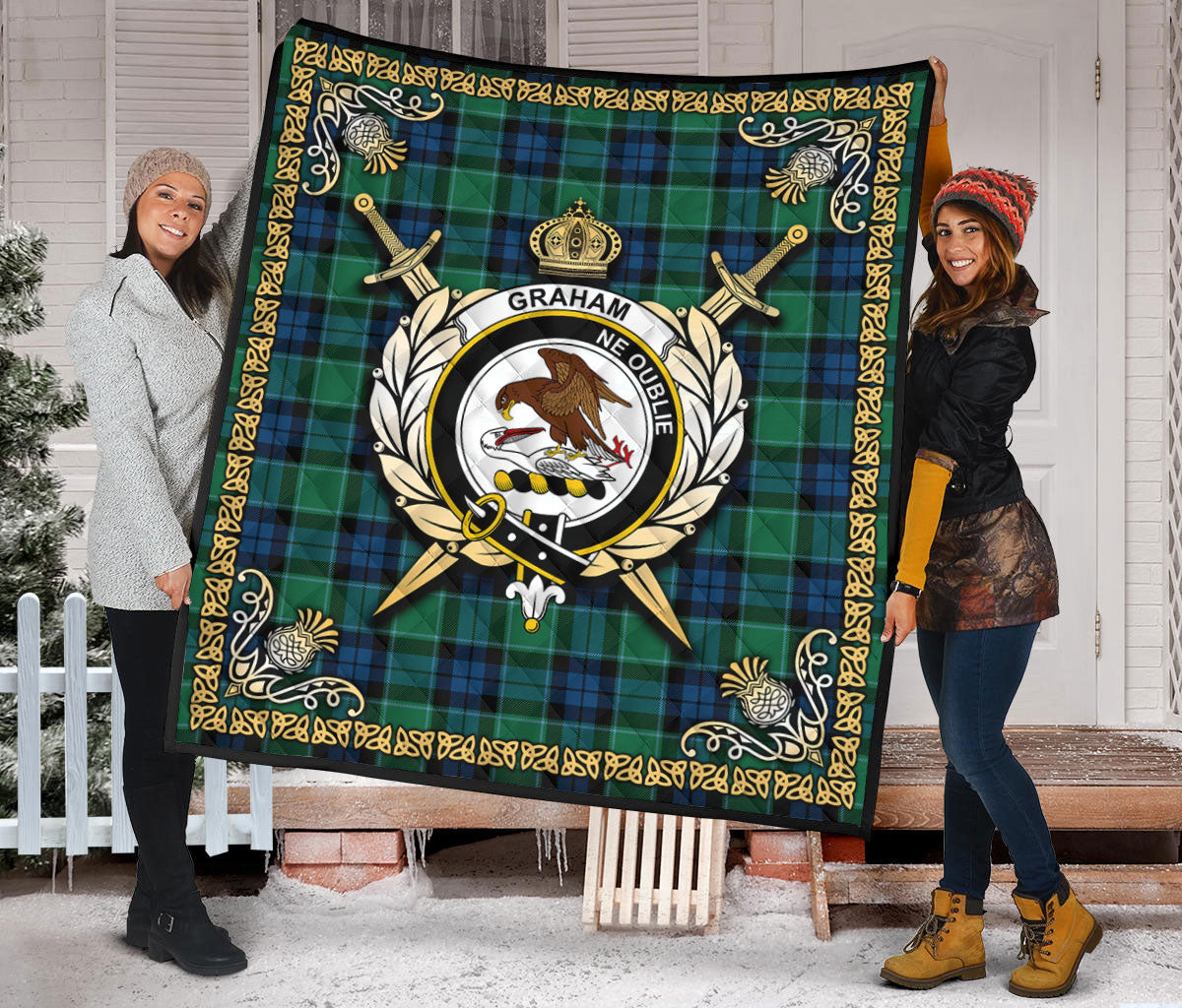 Graham of Menteith Ancient Tartan Crest Premium Quilt - Celtic Thistle Style