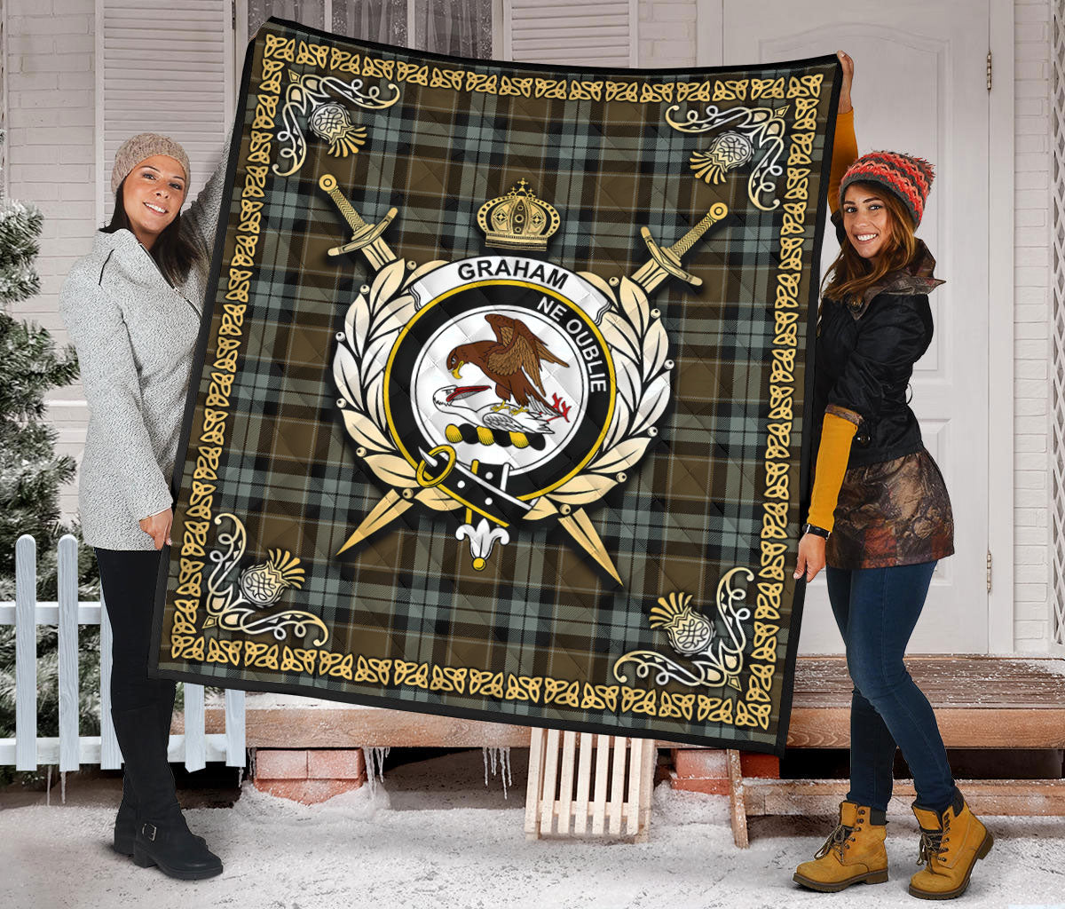 Graham of Menteith Weathered Tartan Crest Premium Quilt - Celtic Thistle Style