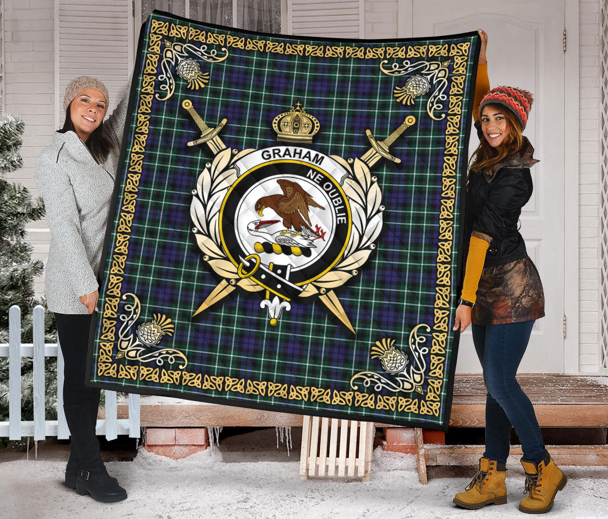 Graham of Montrose Modern Tartan Crest Premium Quilt - Celtic Thistle Style