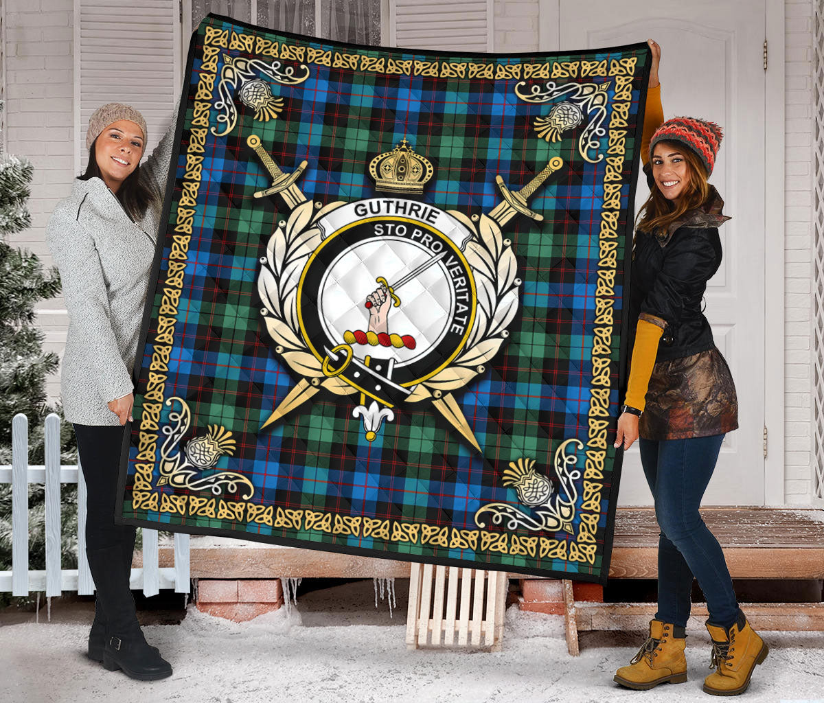 Guthrie Ancient Tartan Crest Premium Quilt - Celtic Thistle Style