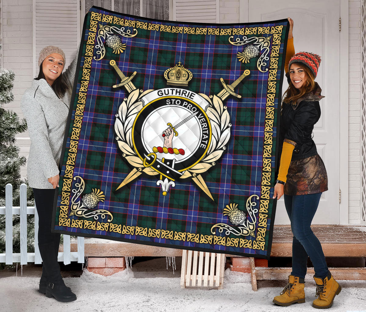 Guthrie Modern Tartan Crest Premium Quilt - Celtic Thistle Style