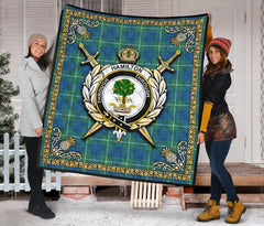 Hamilton Hunting Ancient Tartan Crest Premium Quilt - Celtic Thistle Style