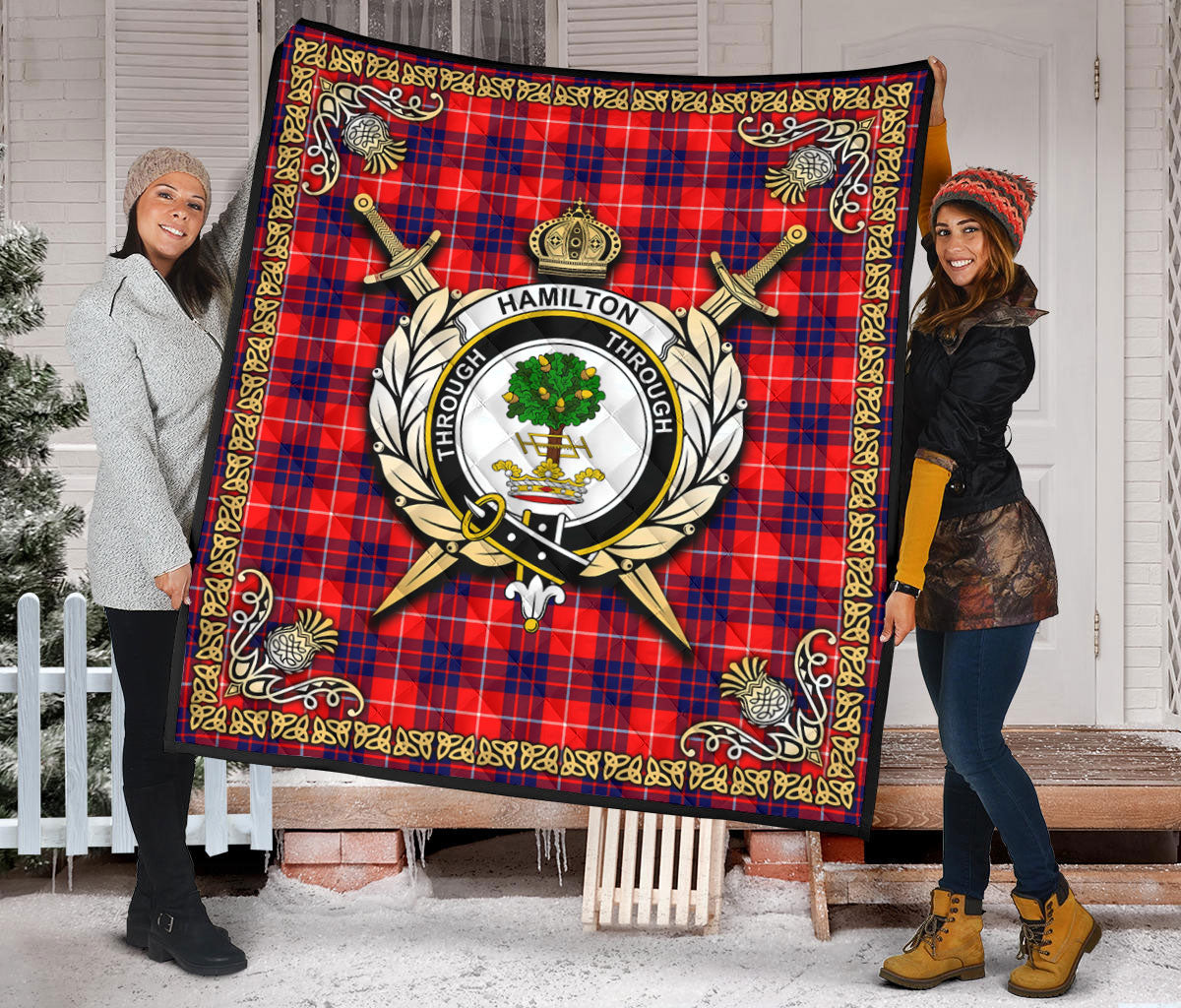 Hamilton Modern Tartan Crest Premium Quilt - Celtic Thistle Style