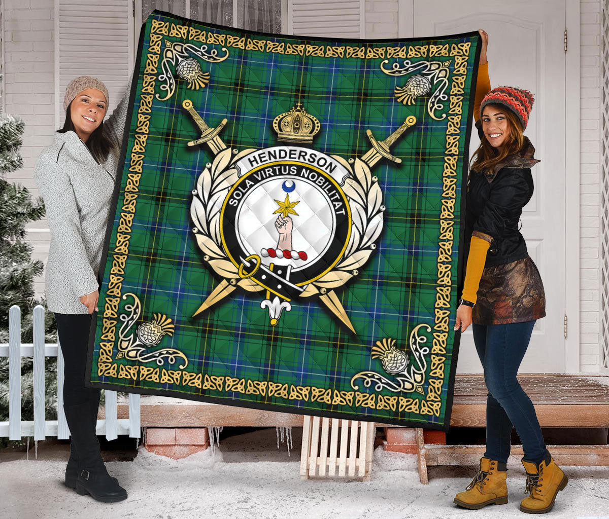 Henderson Ancient Tartan Crest Premium Quilt - Celtic Thistle Style