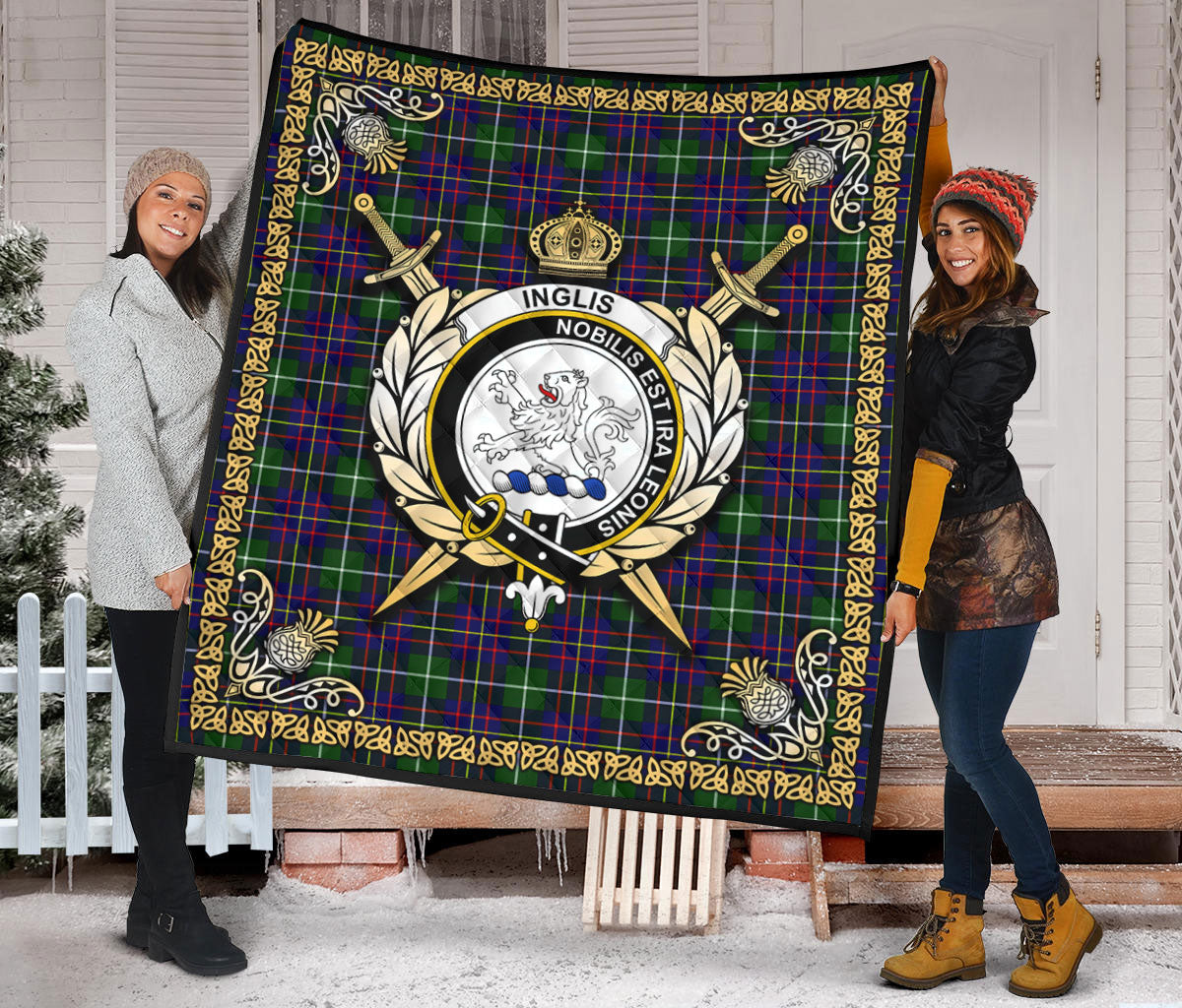 Inglis Modern Tartan Crest Premium Quilt - Celtic Thistle Style