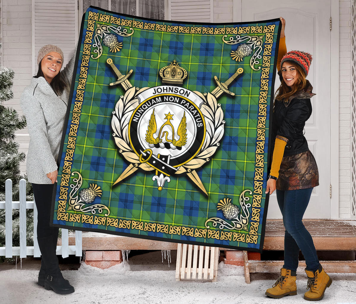 Johnson Ancient Tartan Crest Premium Quilt - Celtic Thistle Style