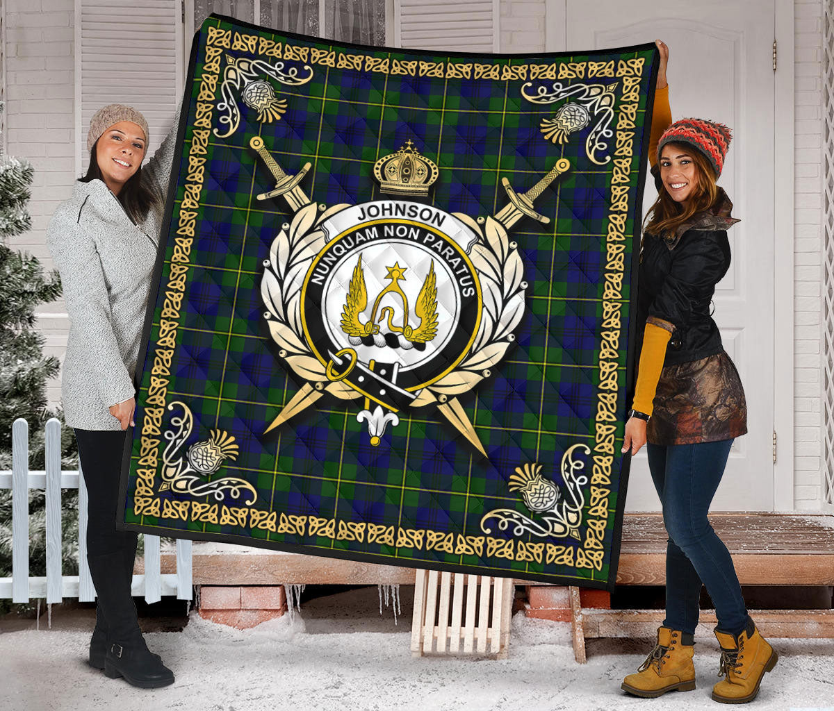 Johnson Modern Tartan Crest Premium Quilt - Celtic Thistle Style