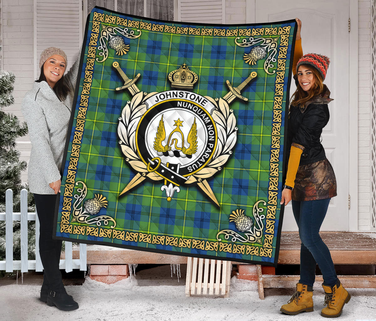 Johnstone Ancient Tartan Crest Premium Quilt - Celtic Thistle Style