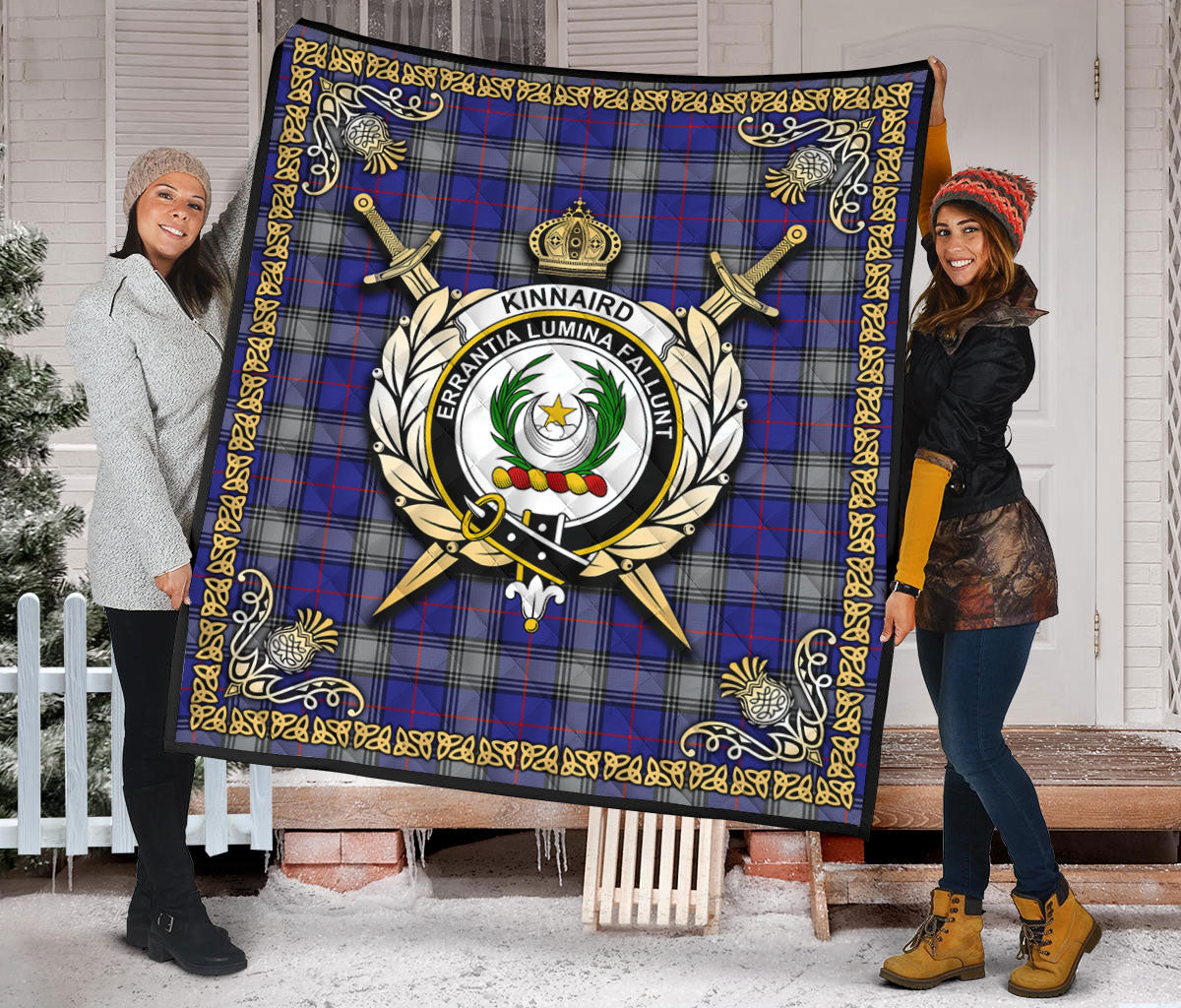 Kinnaird Tartan Crest Premium Quilt - Celtic Thistle Style