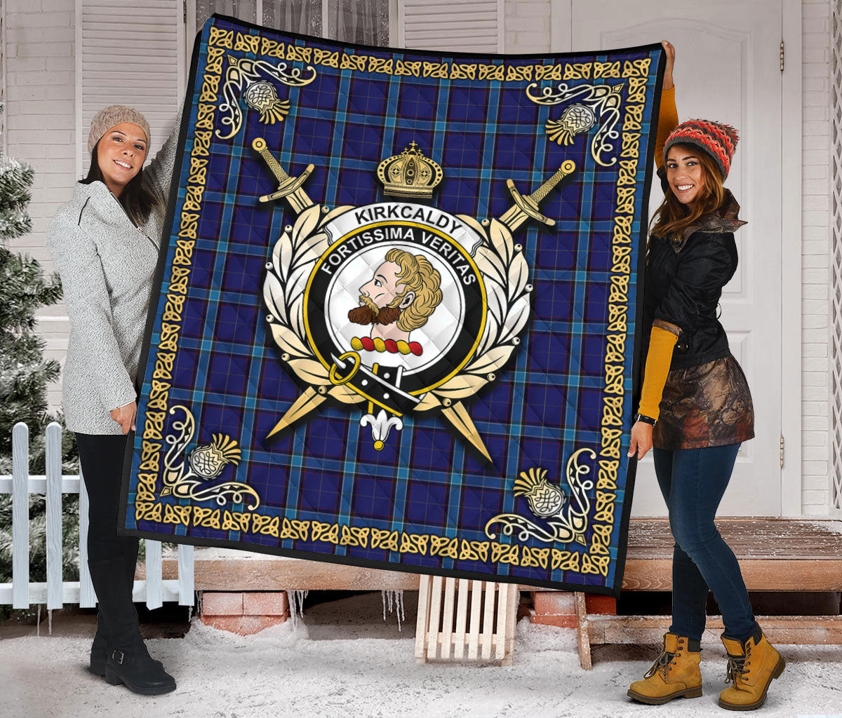 Kirkcaldy Tartan Crest Premium Quilt - Celtic Thistle Style