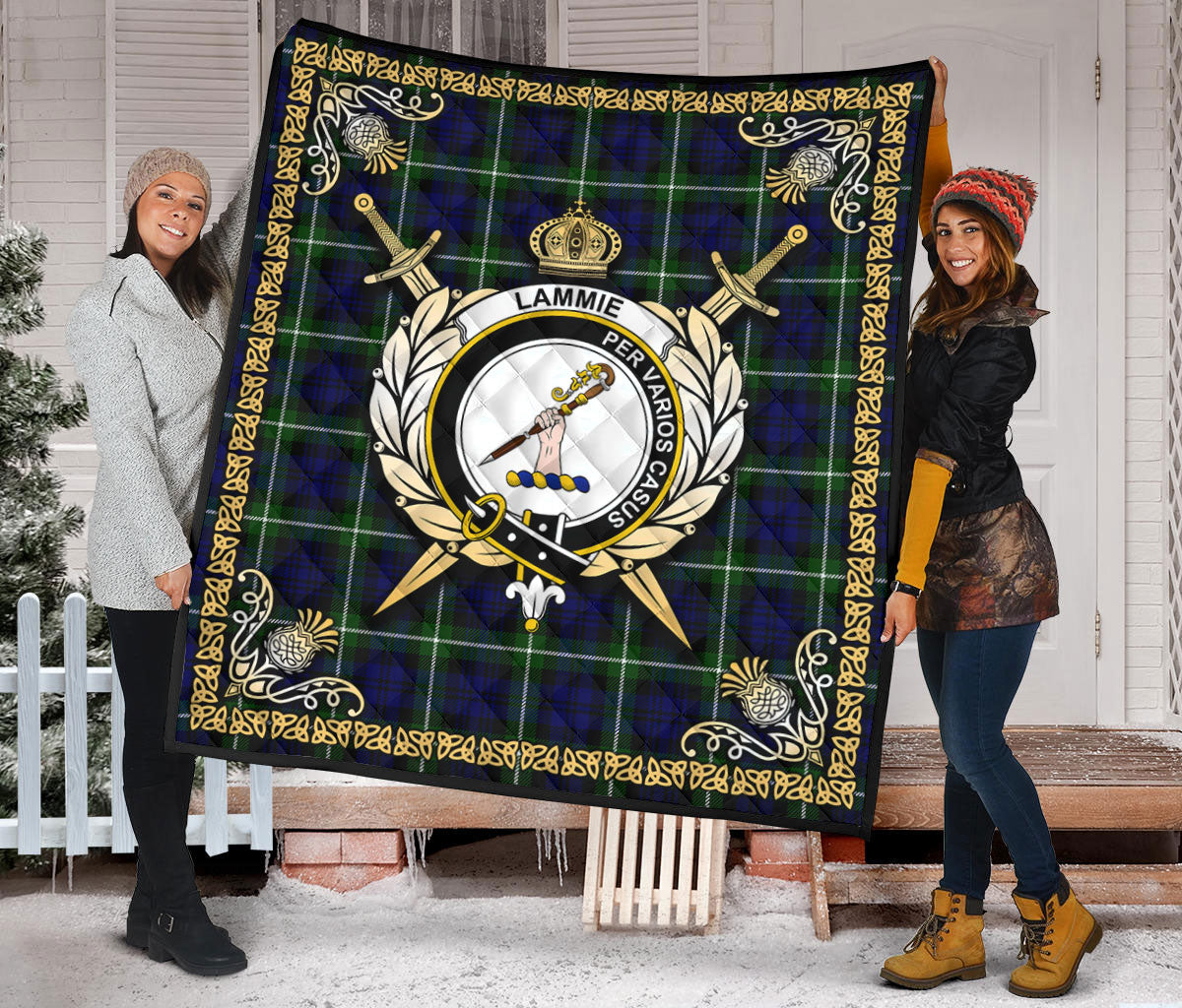 Lammie Tartan Crest Premium Quilt - Celtic Thistle Style