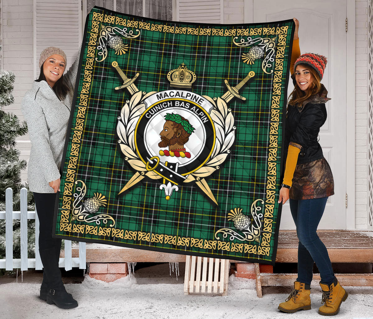 MacAlpine Ancient Tartan Crest Premium Quilt - Celtic Thistle Style