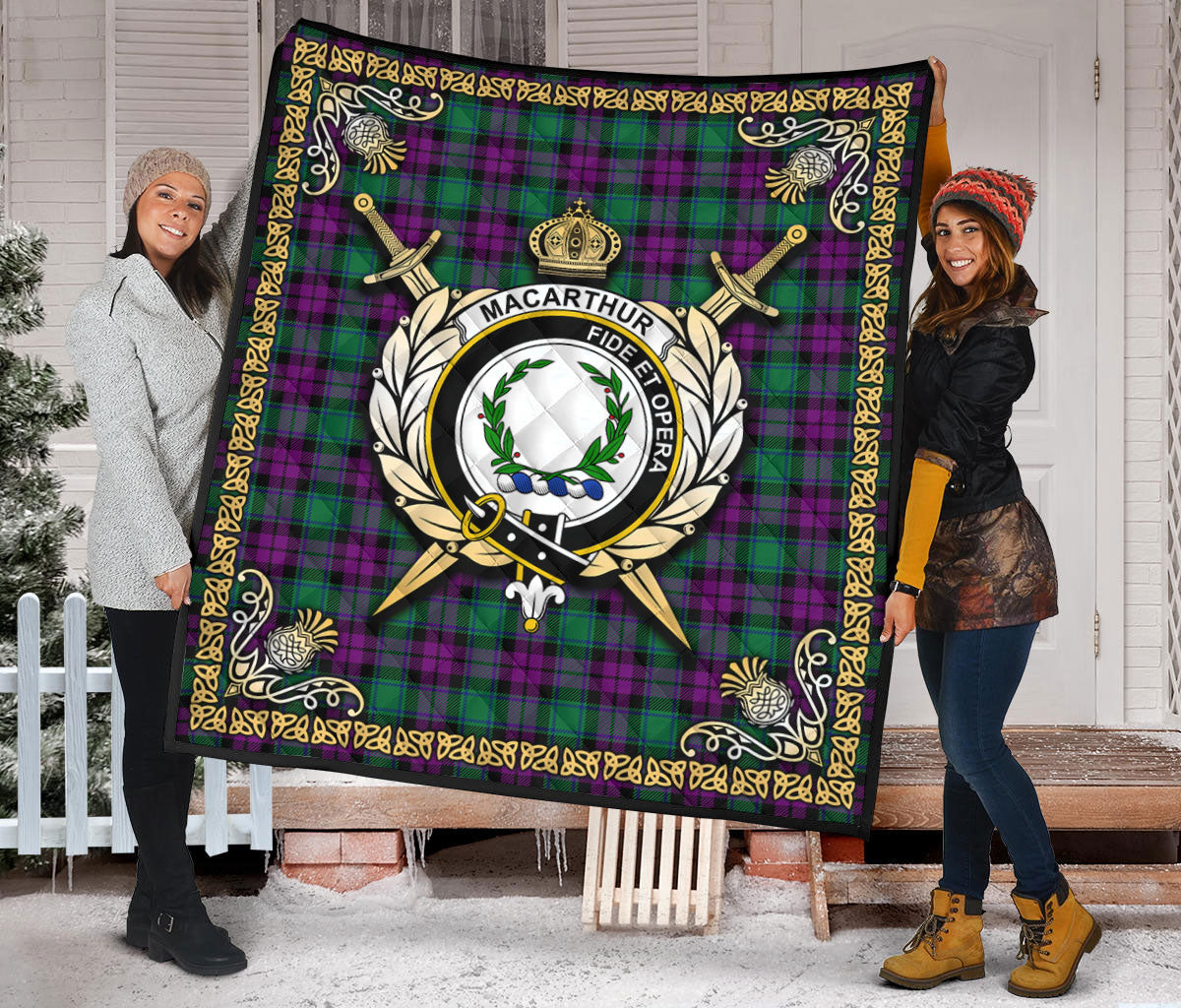 MacArthur – Milton Tartan Crest Premium Quilt - Celtic Thistle Style