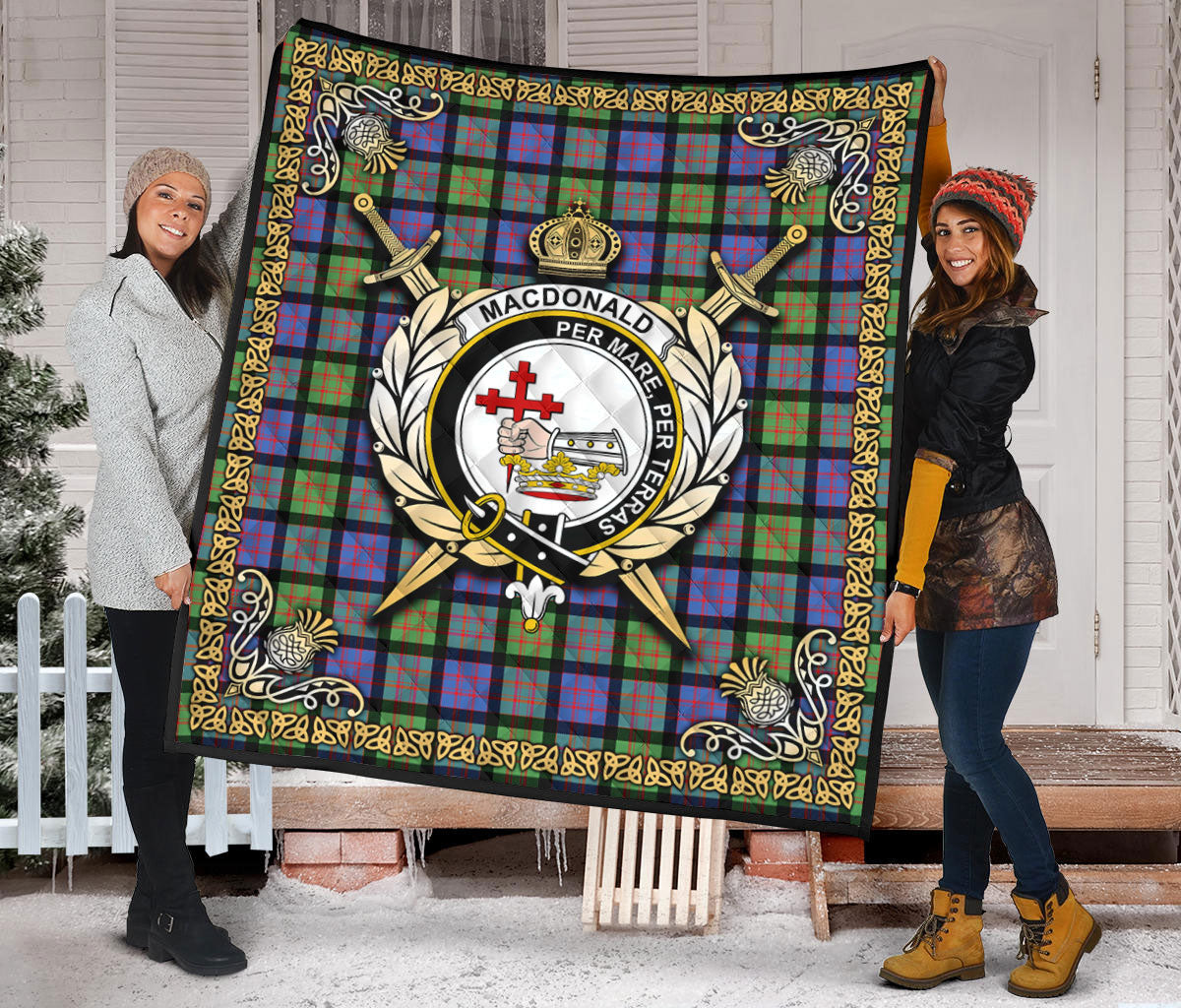 MacDonald Ancient Tartan Crest Premium Quilt - Celtic Thistle Style