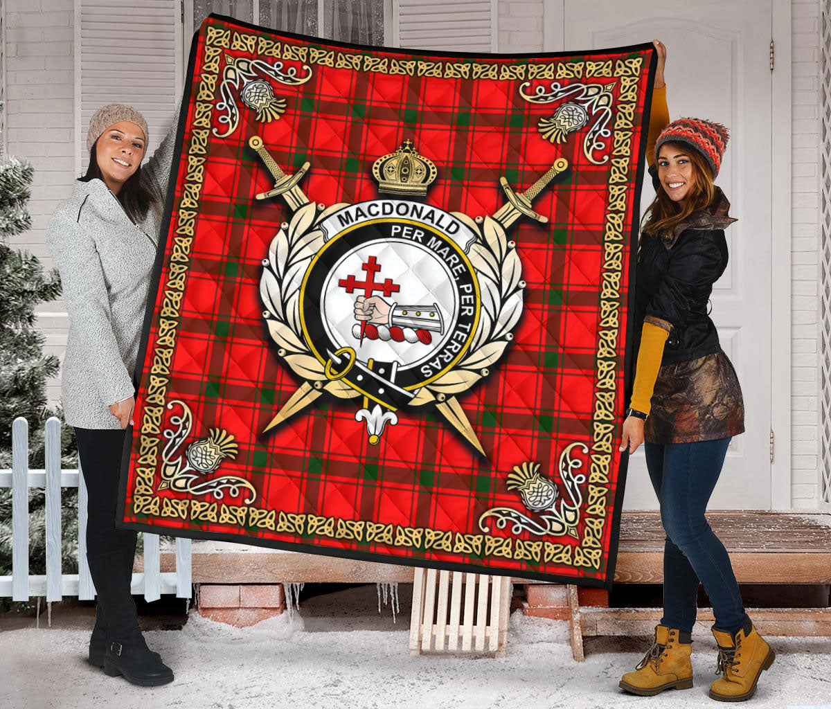 MacDonald of Sleat Tartan Crest Premium Quilt - Celtic Thistle Style