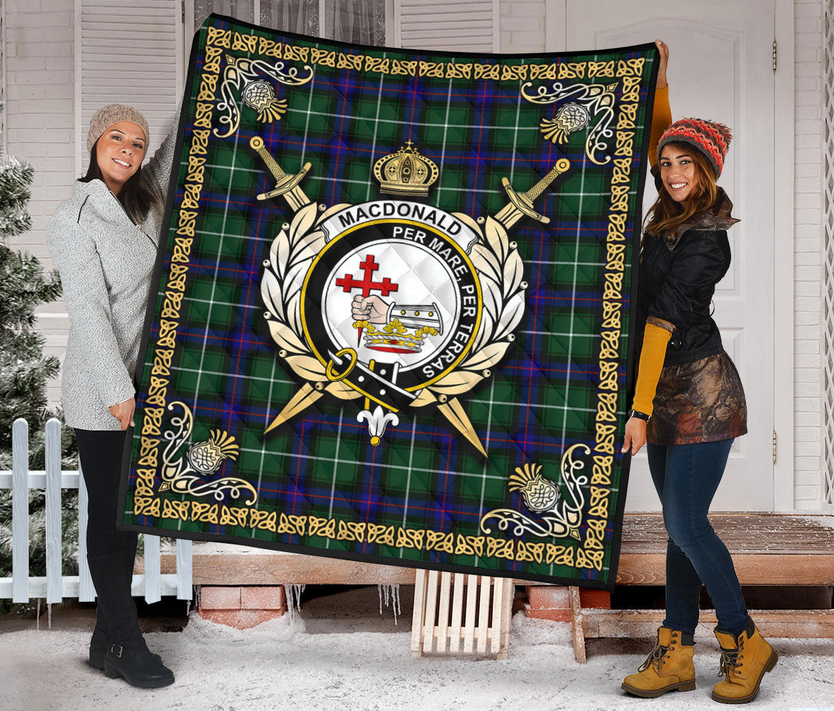 MacDonald of the Isles Hunting Modern Tartan Crest Premium Quilt - Celtic Thistle Style