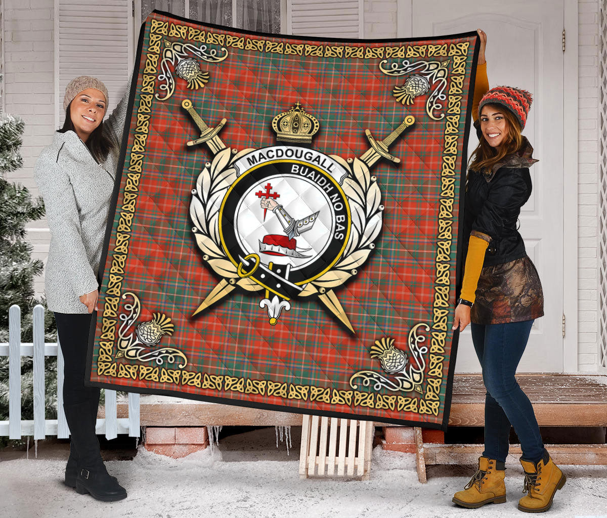 MacDougall Ancient Tartan Crest Premium Quilt - Celtic Thistle Style