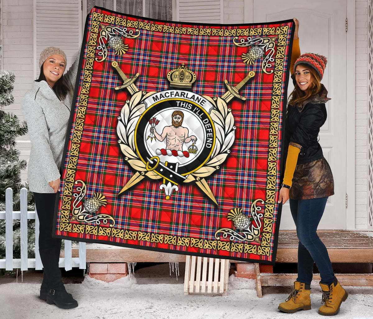 MacFarlane Modern Tartan Crest Premium Quilt - Celtic Thistle Style