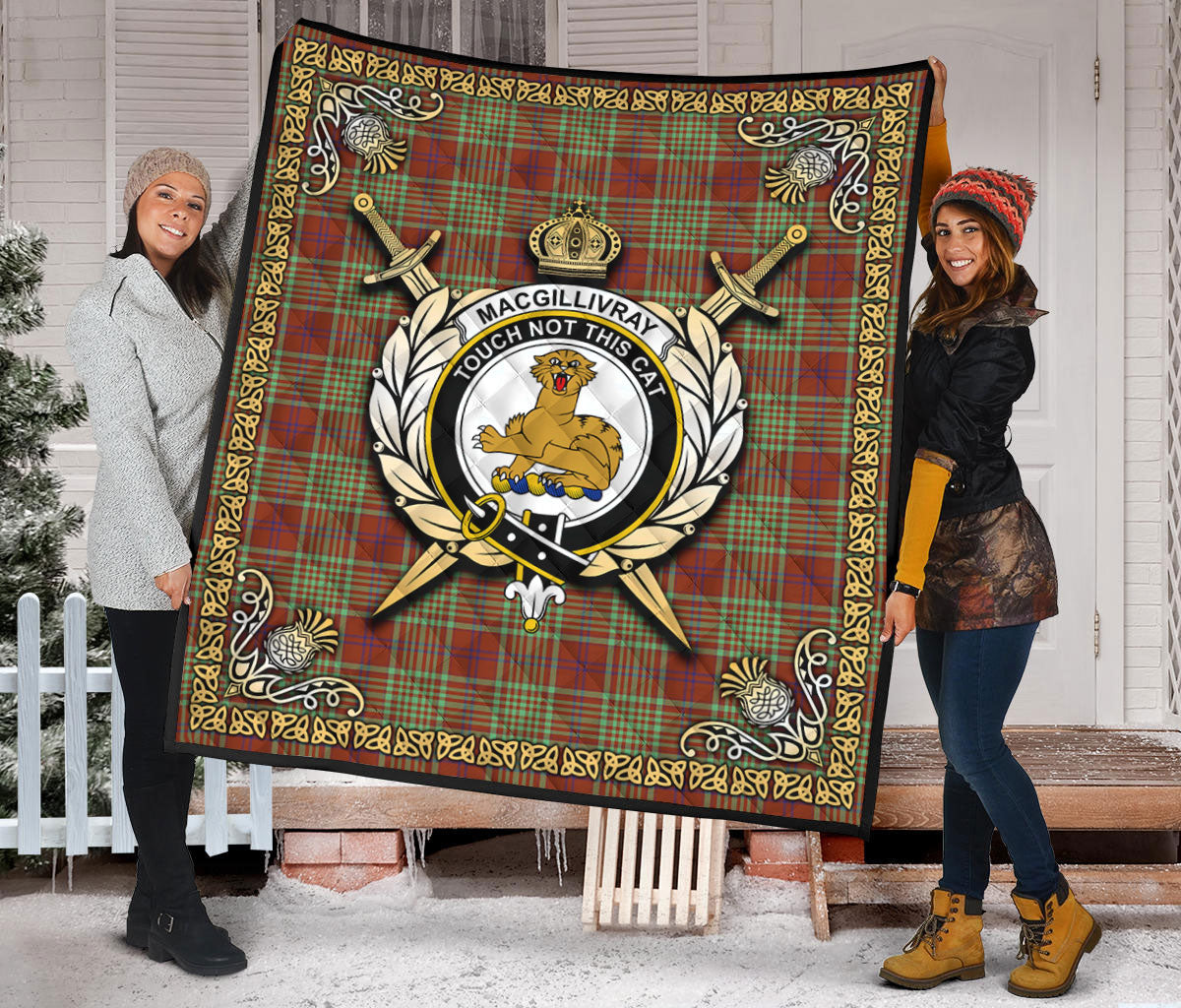 MacGillivray Hunting Ancient Tartan Crest Premium Quilt - Celtic Thistle Style