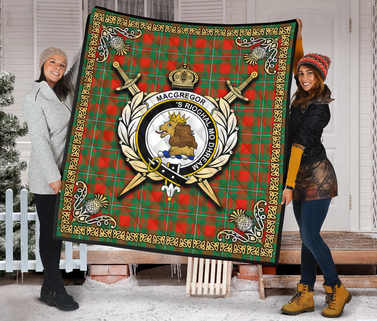 MacGregor Ancient Tartan Crest Premium Quilt - Celtic Thistle Style