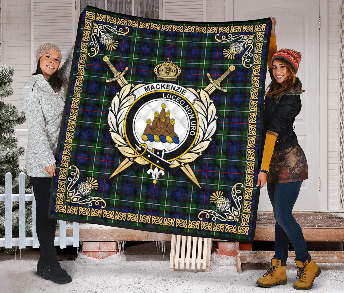 MacKenzie Modern Tartan Crest Premium Quilt - Celtic Thistle Style