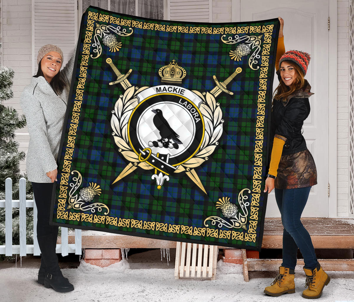 MacKie Tartan Crest Premium Quilt - Celtic Thistle Style