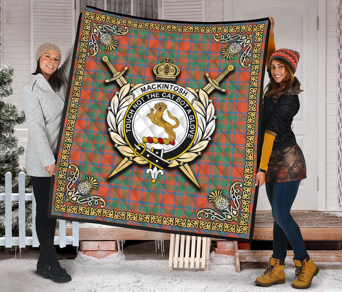 MacKintosh Ancient Tartan Crest Premium Quilt - Celtic Thistle Style