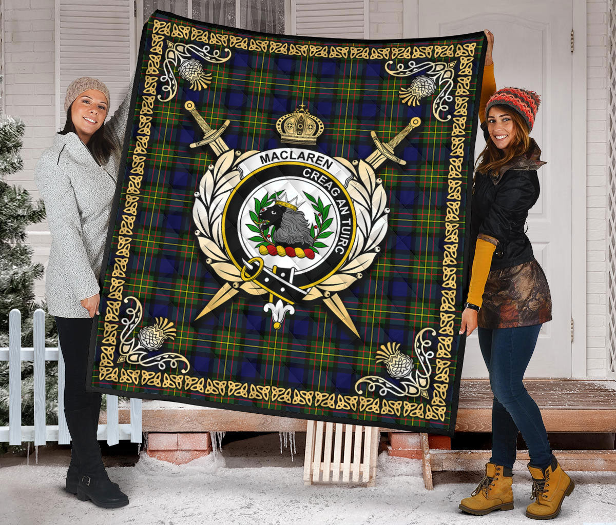 MacLaren Modern Tartan Crest Premium Quilt - Celtic Thistle Style