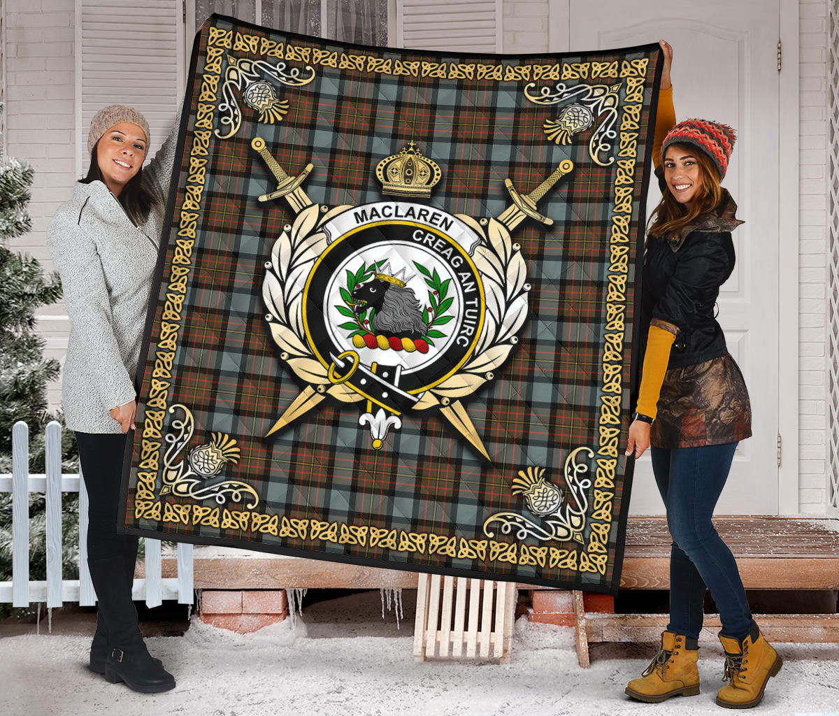 MacLaren Weathered Tartan Crest Premium Quilt - Celtic Thistle Style