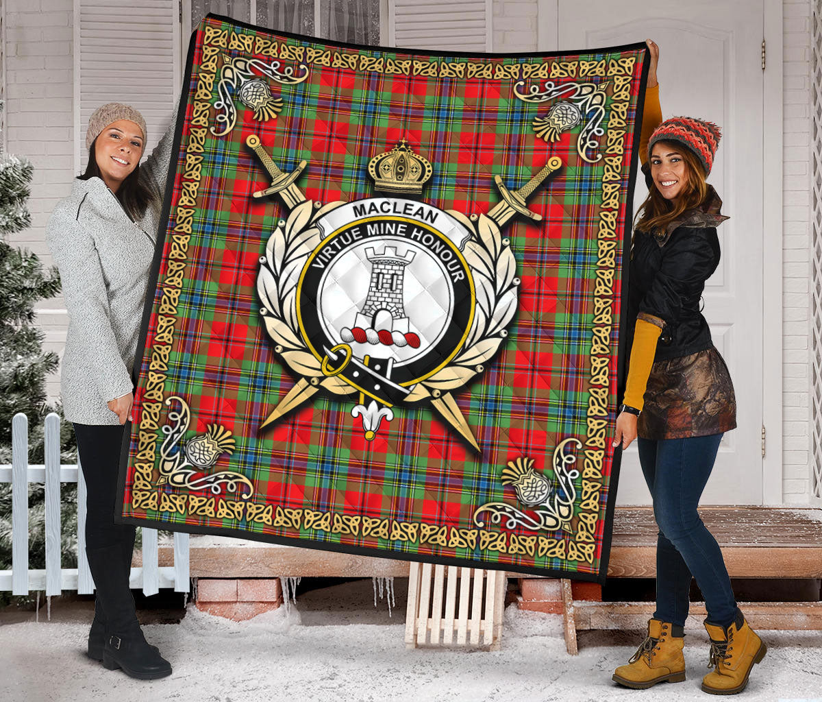 MacLean of Duart Modern Tartan Crest Premium Quilt - Celtic Thistle Style